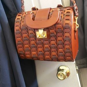 Y & S leather weaved handbag with strap in mint condition